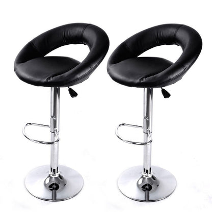 Ring-Shape Hollow Adjustable Bar Stool Leather Upholstery Chrome Base for Home/Commercial Bars