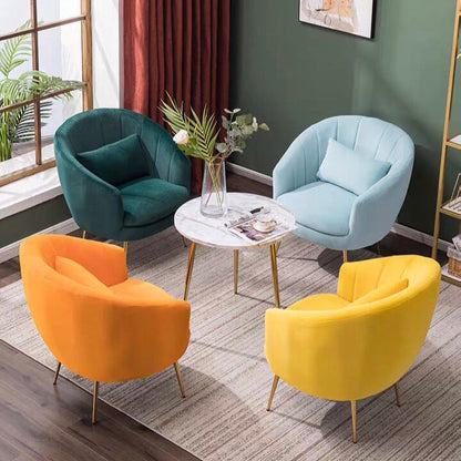 Velvet Curved Armchair & Sofa Set Fan-Stitch Design Gold Legs & Multi-Color Options for Stylish Lounges
