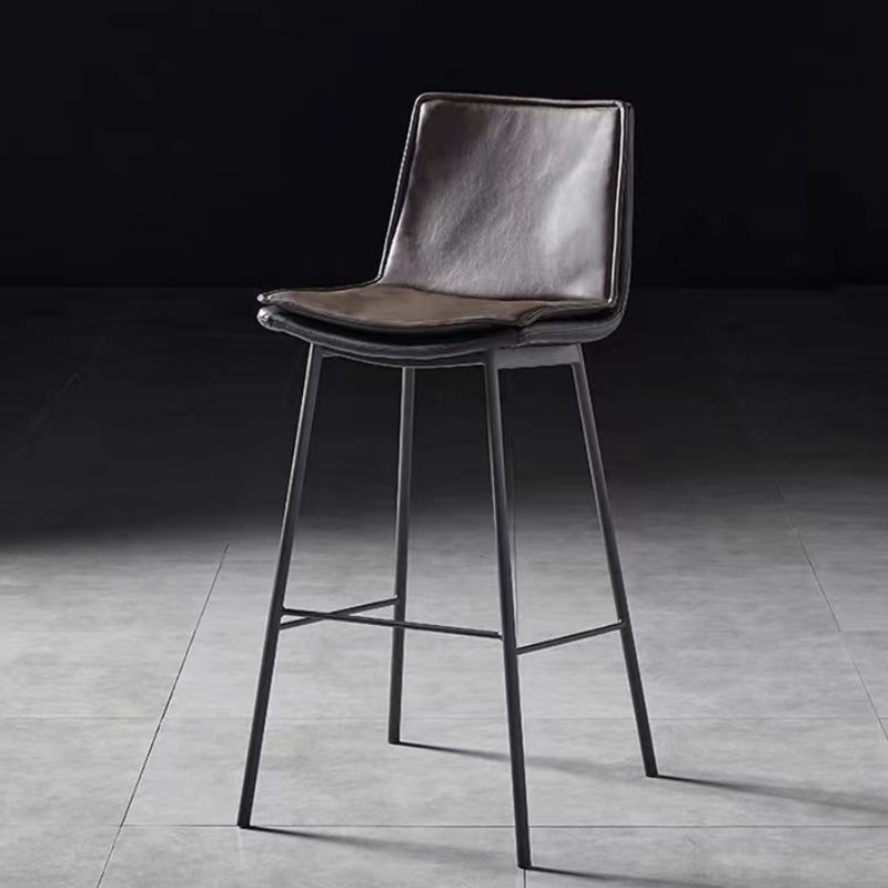 J10 Fixed-Height Leather Bar Stool: Retro Textured Upholstery, Slim Black Metal Frame for Modern & Luxe Spaces