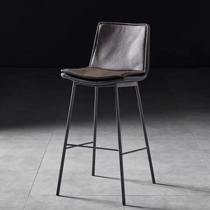 Fixed-Height Leather Bar Stool Retro Textured Upholstery Slim Black Metal Frame for Modern & Luxe Spaces