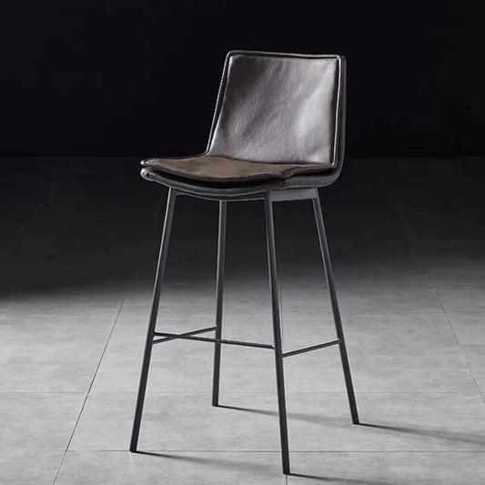 Fixed-Height Leather Bar Stool Retro Textured Upholstery Slim Black Metal Frame for Modern & Luxe Spaces
