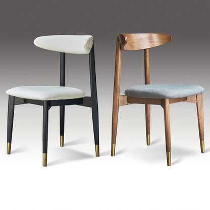 Modern Minimalist Dining Chair Curved Back Design Brass Leg Caps Fabric/Leather Upholstery for Dining & Living Spaces
