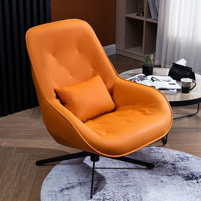 Swivel Leather Armchair Tufted Design Ergonomic Shape & Optional Ottoman for Modern Lounges