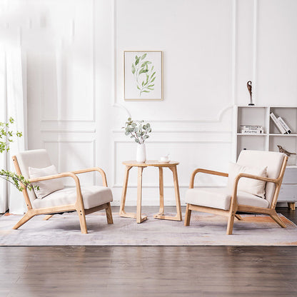 Nordic-Japanese Leisure Chair Light Wood Frame Fabric Cushions with Sofa & Ottoman Options