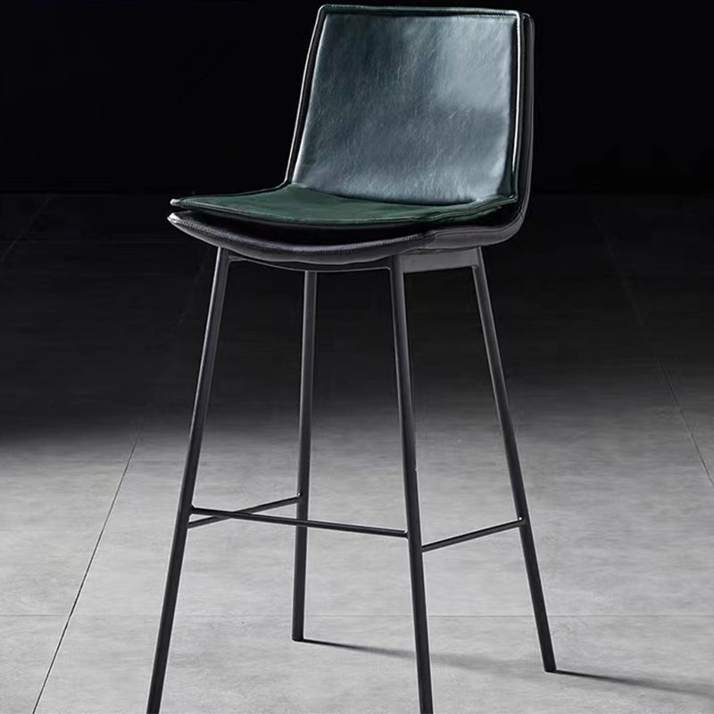J10 Fixed-Height Leather Bar Stool: Retro Textured Upholstery, Slim Black Metal Frame for Modern & Luxe Spaces