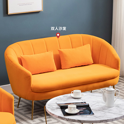 Velvet Curved Armchair & Sofa Set Fan-Stitch Design Gold Legs & Multi-Color Options for Stylish Lounges
