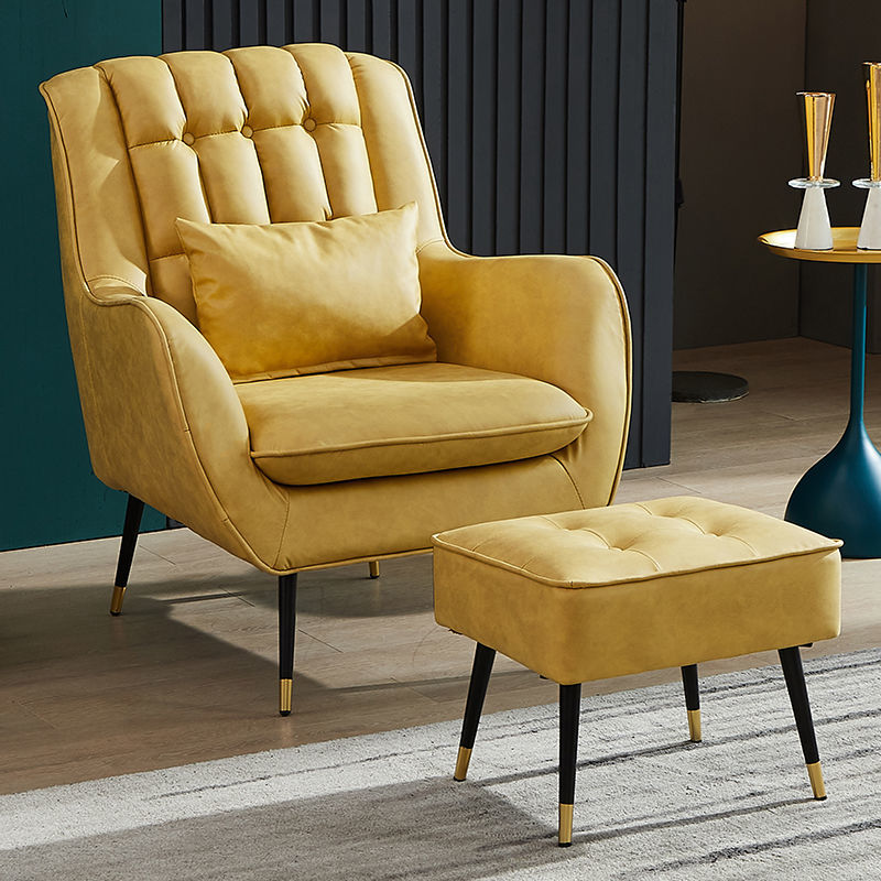 Tufted Wingback Armchair Velvet/Leather Upholstery Metal Legs & Matching Ottoman for Luxe Lounging