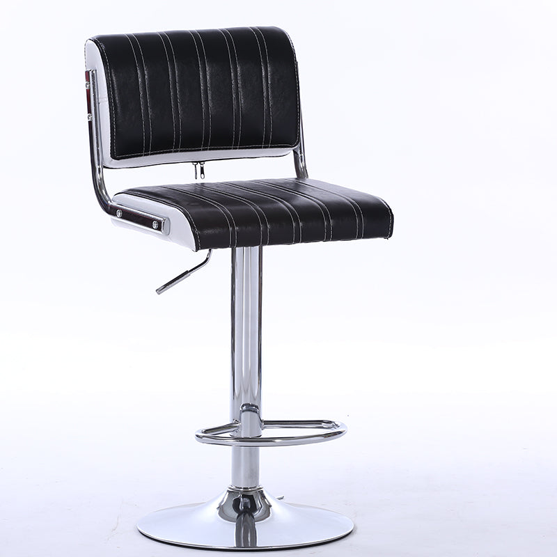 J20 Adjustable Height Bar Stool (With Bar Table Set): Striped Leather Upholstery, Chrome Frame & Stable Disc Base