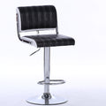 J20 Adjustable Height Bar Stool (With Bar Table Set): Striped Leather Upholstery, Chrome Frame & Stable Disc Base