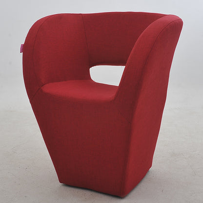 Vibrant Red Modern Hollow-Out Arm Chair Soft Contoured Fabric Seating Sleek Statement Piece for Stylish Living Rooms & Contemporary Spaces