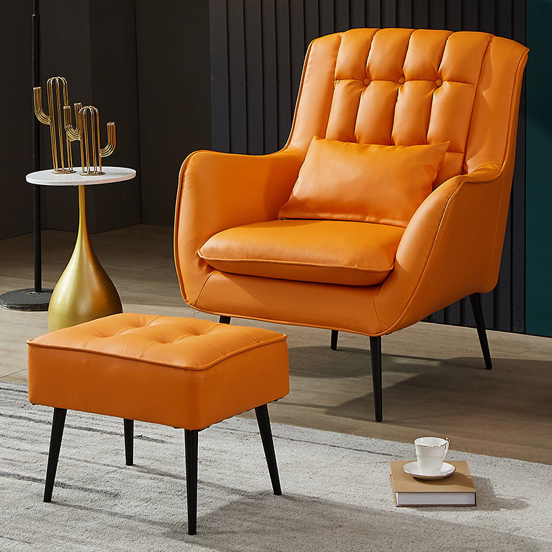 Tufted Wingback Armchair Velvet/Leather Upholstery Metal Legs & Matching Ottoman for Luxe Lounging
