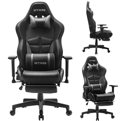 Black-White Ergonomic Gaming Chair Headrest, Lumbar Pillow Spine Support Adjustable Sturdy Base for Comfortable Gaming & Office Work Sessions