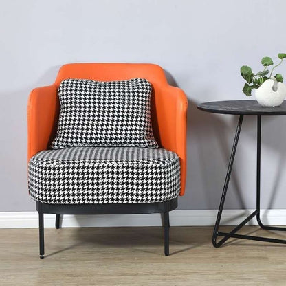 Modern Mixed-Material Armchair Leather & Houndstooth Fabric Black Metal Legs for Stylish Conversation Areas