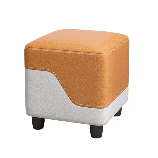 Compact Multi-Use Stool Color-Block Tech Fabric Solid Wood Frame Versatile for Living Room Entryway & Foot Rest