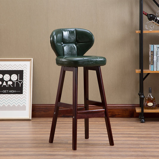 Fixed-Height Tufted Leather Bar Stool Dual-Tone Wooden Legs & Multi-Hue Upholstery for Modern/Luxe Spaces