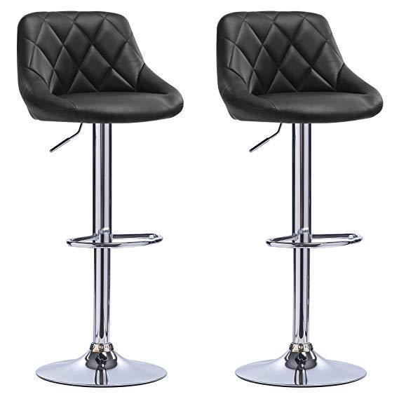 J38 Adjustable Height Bar Stool: Diamond-Quilted Upholstery, Chrome Lift Pole & Disc Base