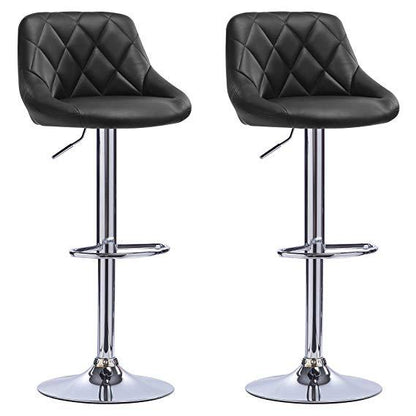 Adjustable Height Bar Stool Diamond-Quilted Upholstery Chrome Lift Pole & Disc Base
