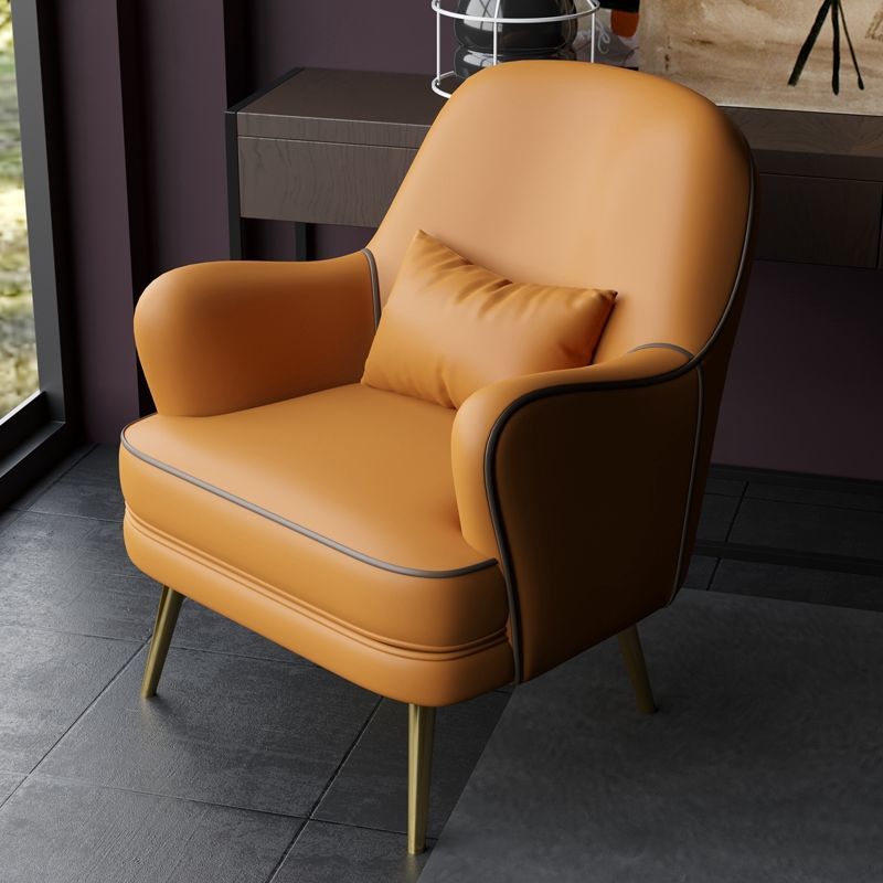 Modern Leather Armchair Set Contrast Stitching Gold Metal Legs Cozy Lounge Design