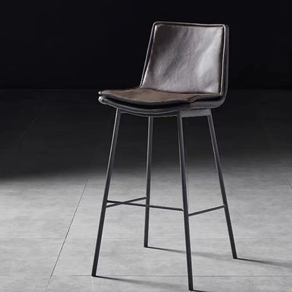Fixed-Height Leather Bar Stool Retro Textured Upholstery Slim Black Metal Frame for Modern & Luxe Spaces