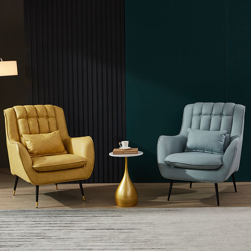 Tufted Wingback Armchair Velvet/Leather Upholstery Metal Legs & Matching Ottoman for Luxe Lounging