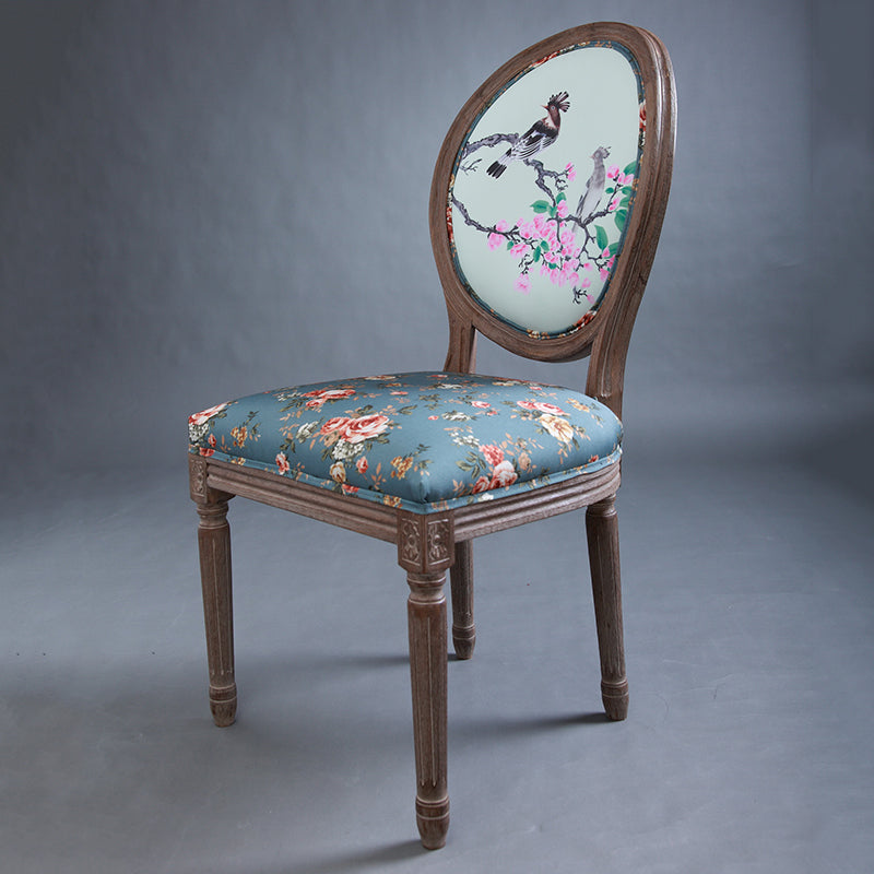 C-06 Vintage Floral & Bird Upholstered Chair - Wooden Frame for Dining/Living Room