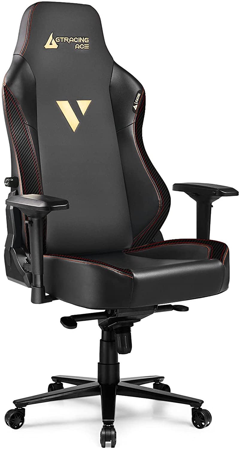 P02-Durable GTRACING ACE Gray Gaming Chair: Red Stitching, Adjustable Arms, Ergonomic Seating Support for Extended Gaming & Office Work Sessions