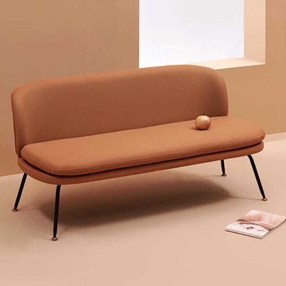 Minimalist Curved Fabric Sofa Single & Multi-Seat Options Soft Brown Fabric Black Metal Legs