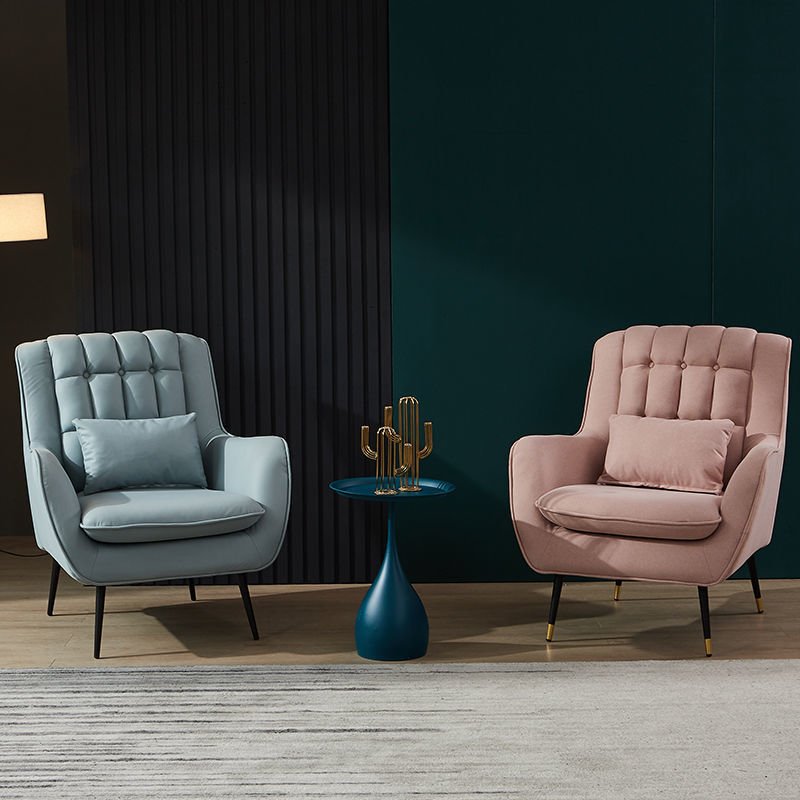 Tufted Wingback Armchair Velvet/Leather Upholstery Metal Legs & Matching Ottoman for Luxe Lounging