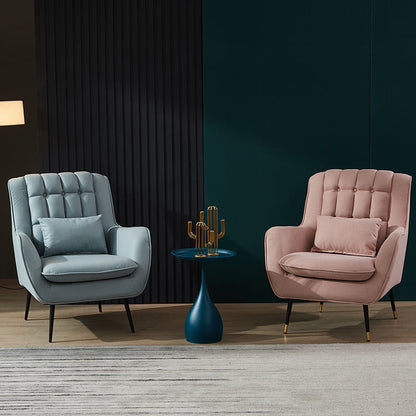 Tufted Wingback Armchair Velvet/Leather Upholstery Metal Legs & Matching Ottoman for Luxe Lounging