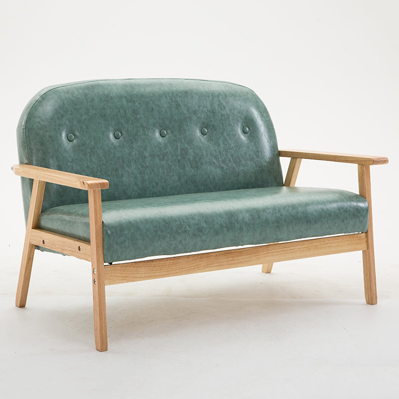 Modern Green Leather Loveseat with Wooden Frame - Tufted Design for Living Room