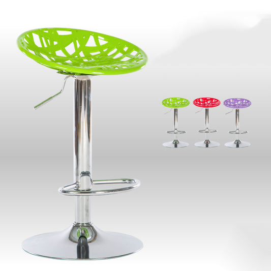 Adjustable Height Hollow-Out Plastic Bar Stool Geometric Cutout Design Bright Multi-Hue & Chrome Disc Base