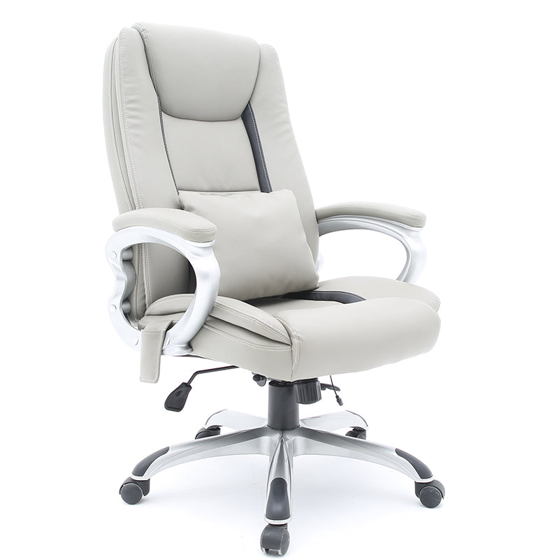 B19 Sitmod Massage Executive Office Chair, High-Back Ergonomic Desk Chair with Lumbar Pillow & Breathable Mesh, Premium PU Leather Office Chair with 360° Swivel & Height Adjustment, Modern Light Gray Office Chair for Home & Corporate Spaces