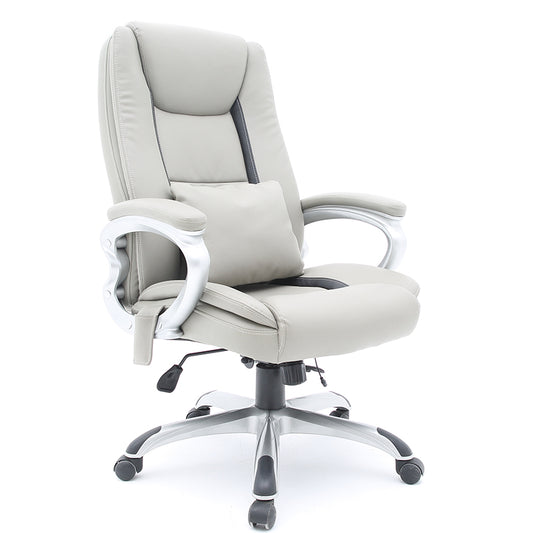 Executive Office Chair High-Back Ergonomic Desk Chair with Lumbar Pillow & Breathable Mesh, Premium PU Leather Office Chair with 360° Swivel & Height Adjustment Modern Light Gray Office Chair for Home & Corporate Spaces