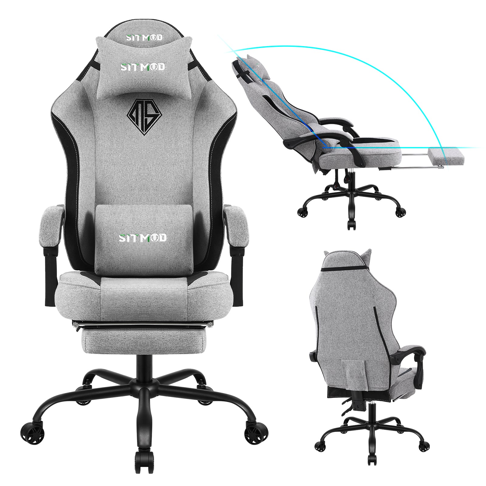 SITMOD Gaming Chair, Comfortable Video Game Chairs for Adults with Footrest High Back Headrest Lumbar Support Fabric Office Computer Desk Chair Reclining Ergonomic Big and Tall Silla Gamer