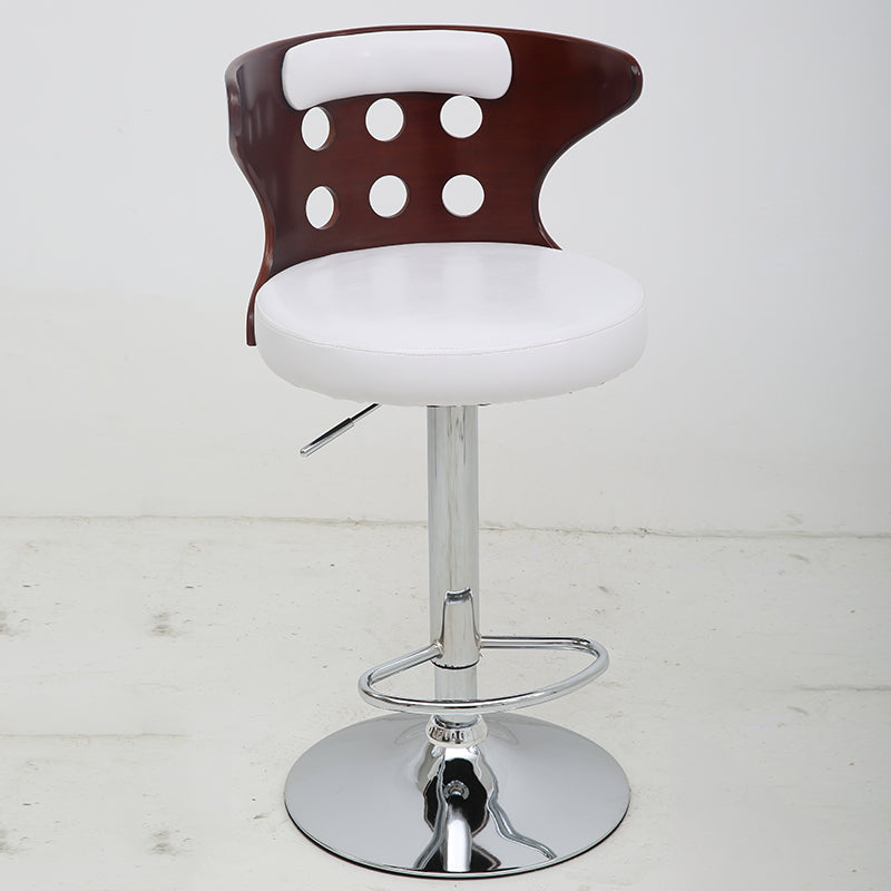 J35 Adjustable Height Bar Stool: Perforated Bentwood Backrest, Plush Leather Cushion & Chrome Disc Base