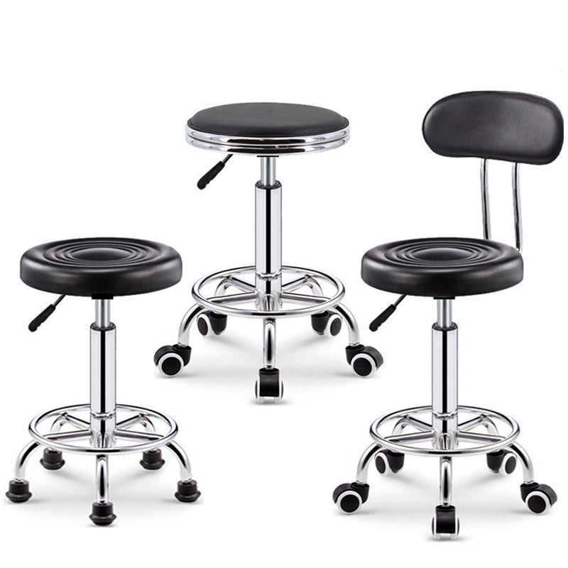 Adjustable Multi-Scene Stool Rippled Leather Dual Base Caster/Disc& Back Support