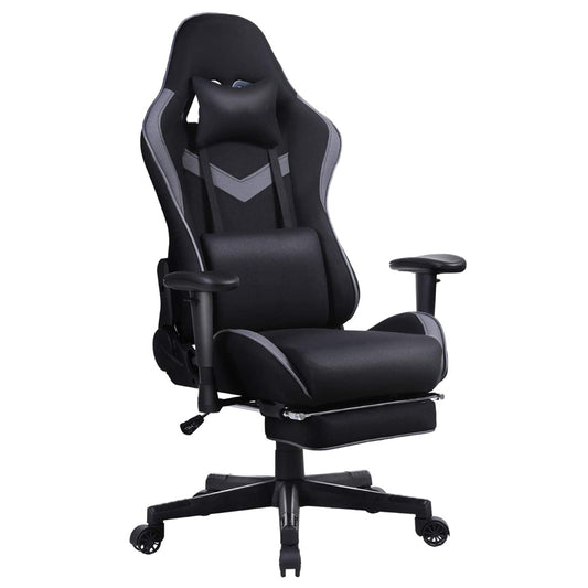 Fabric Gaming Chair Massage Lumbar Support 170° Reclining Backrest & Retractable Footrest