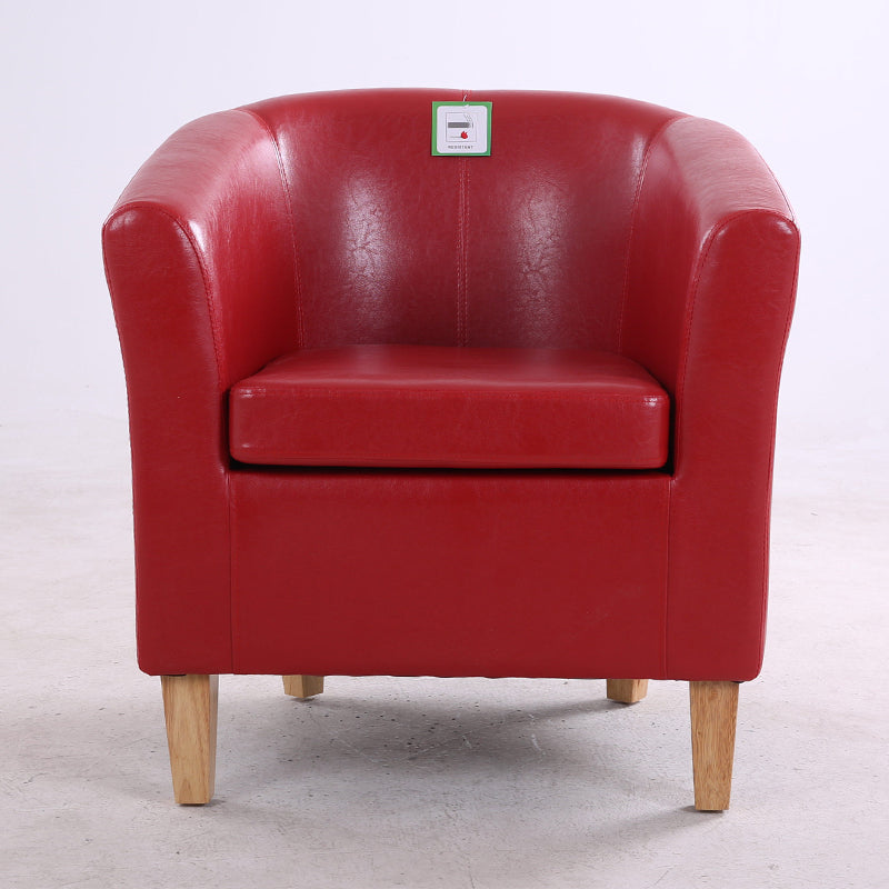 Vibrant Red Leather Tub Armchair: Sleek Curved Design, Sturdy Wooden Legs, Single Seater for Living Rooms & Cozy Reading Nooks