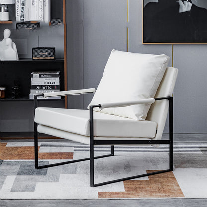 Contemporary Leather Armchair Black Metal Frame Plush Cushions & Pairing Sets for Modern Lounges