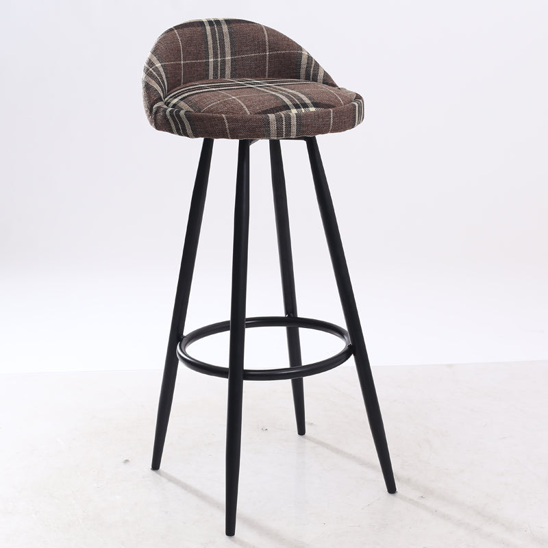 Rotatable Fabric Bar Stool Plaid/Patterned Upholstery Metal Frame & Footrest for Eclectic Spaces