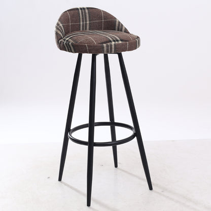 Rotatable Fabric Bar Stool Plaid/Patterned Upholstery Metal Frame & Footrest for Eclectic Spaces