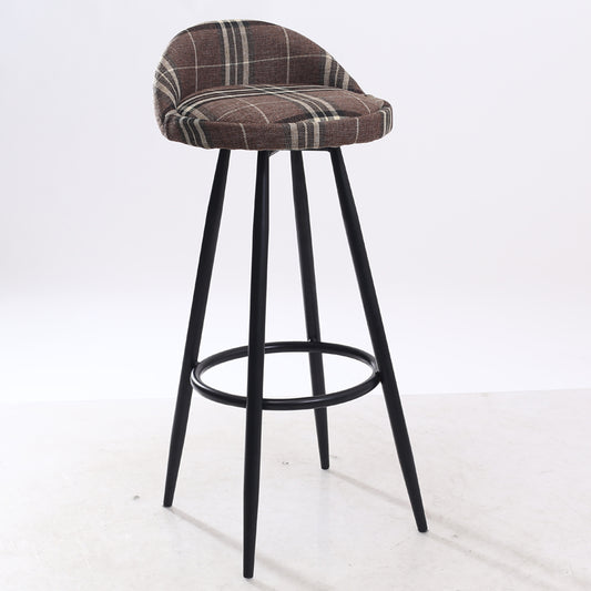 Rotatable Fabric Bar Stool Plaid/Patterned Upholstery Metal Frame & Footrest for Eclectic Spaces