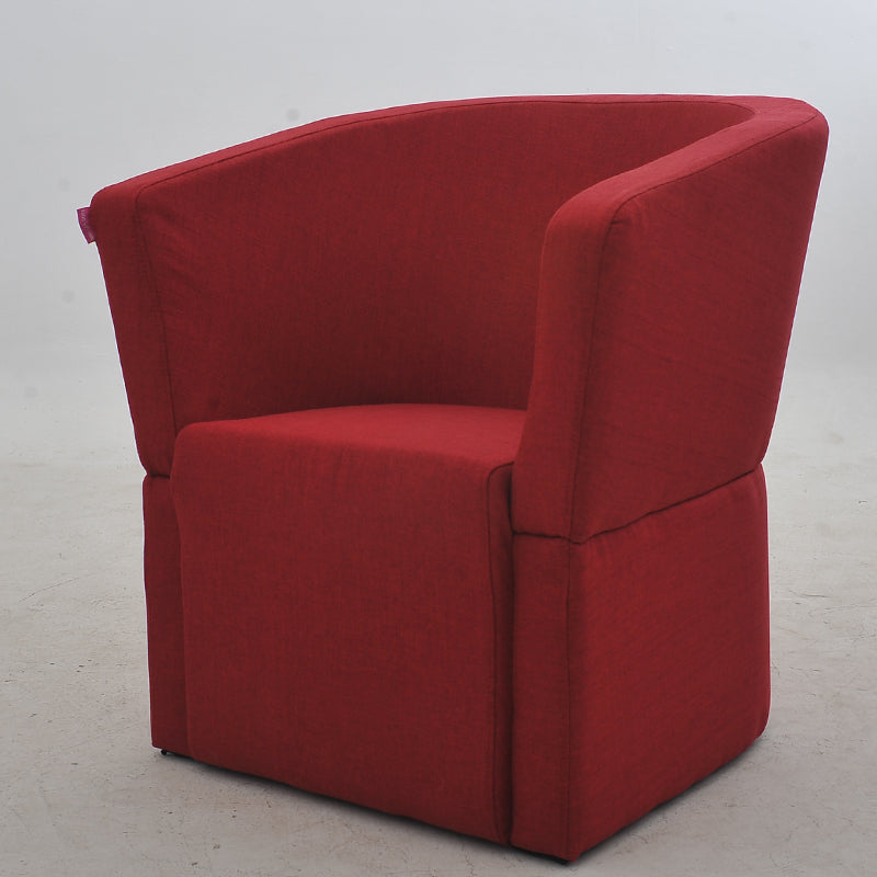 Vibrant Red Contemporary Tub Curved Armchair: Soft Fabric, Snug Contoured Design for Stylish Living Room & Cozy Reading Nook Spaces