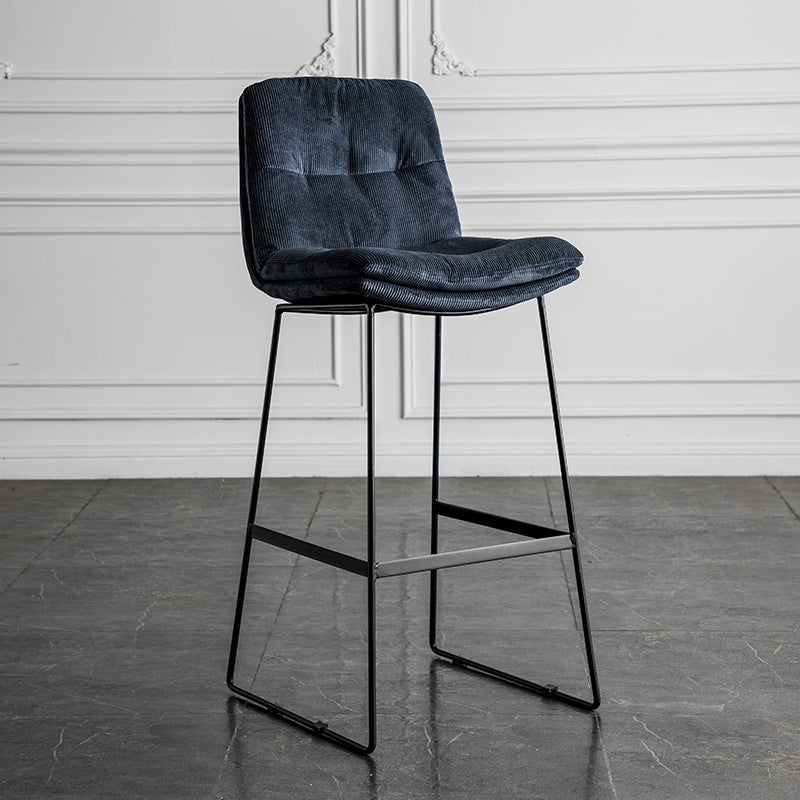 J09 Fixed-Height Bar Stool (With Bar Table Set): Tufted Leather/Corduroy, Black Metal Frame for Modern Luxe Spaces