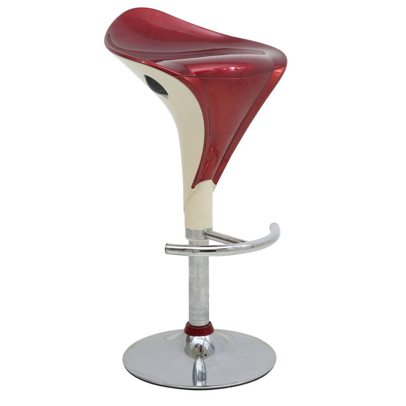J27 Adjustable Two-Tone Bar Stool: Streamlined Glossy Seat, Conical Support & Chrome Disc Base