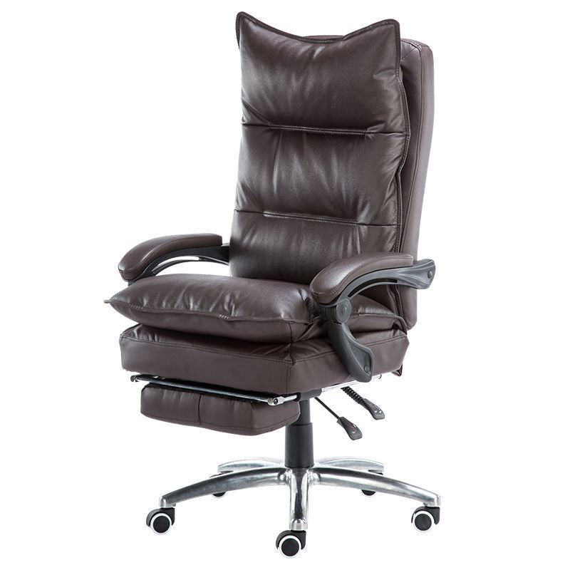 B05-Ideal Brown Leather High-Back Office Chair: Built-in Footrest, Adjustable, Plush Ergonomic Support for Home Work, Relaxation & Cozy Lounging Sessions