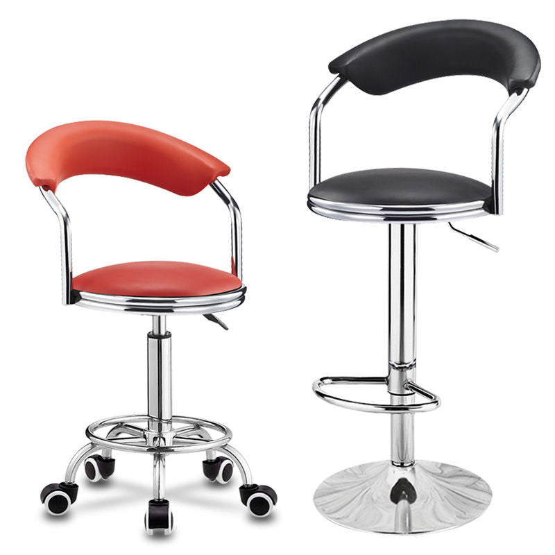 J41 Adjustable Height Bar Stool: Curved Padded Backrest, Colorful Upholstery & Dual-Base Options