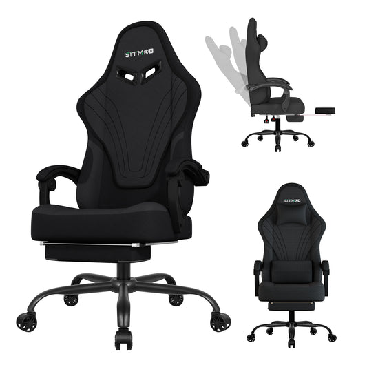 Gaming Chair, Big and Tall Gaming Chairs for Adults with Footrest and Lumbar Support, Comfortable Ergonomic Fabric Computer Chair 400 lbs, 360° Swivel, Height Adjustable Video Gamer Chair, Silla Gamer