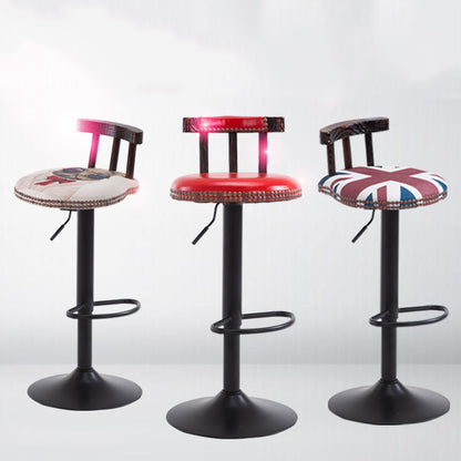 Adjustable Bar Stool Rivet-Decorated Backrest Themed Fabric/Pure Leather & Stable Disc Base