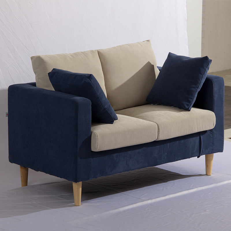 Modern Navy & Beige Fabric Loveseat - Two - Seater Sofa with Wooden Legs